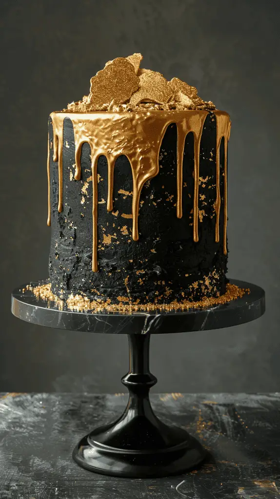 Black and gold birthday cake design for men's birthday celebration