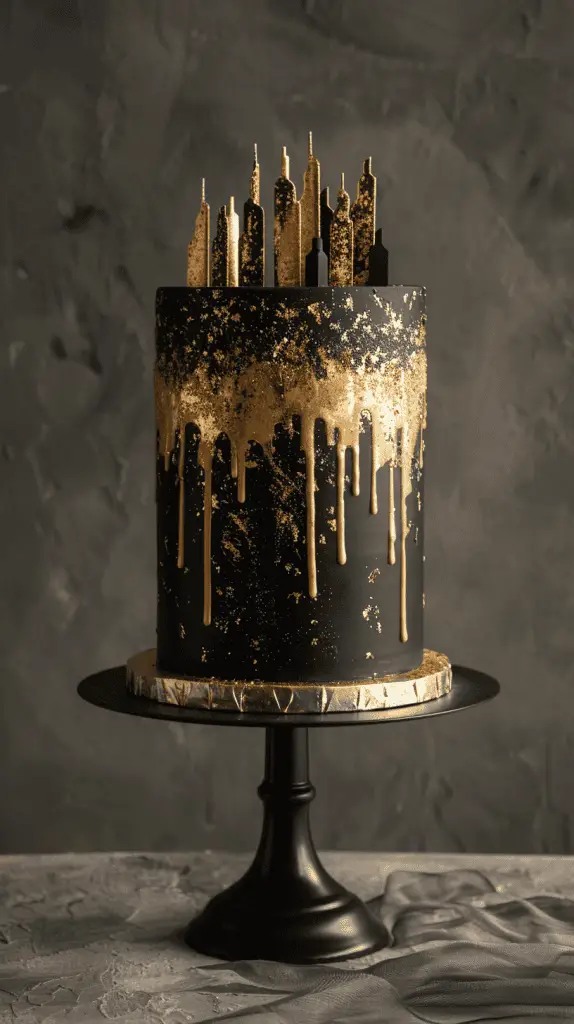 Black and gold men's birthday cake design