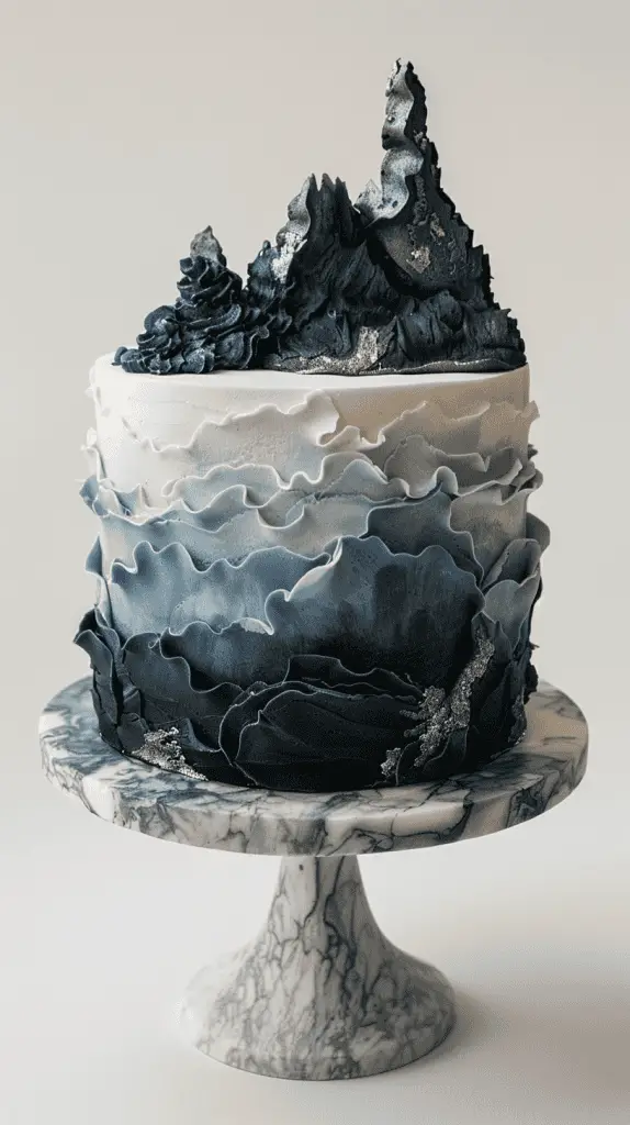 Monochrome shades of blue cake design for men's birthday