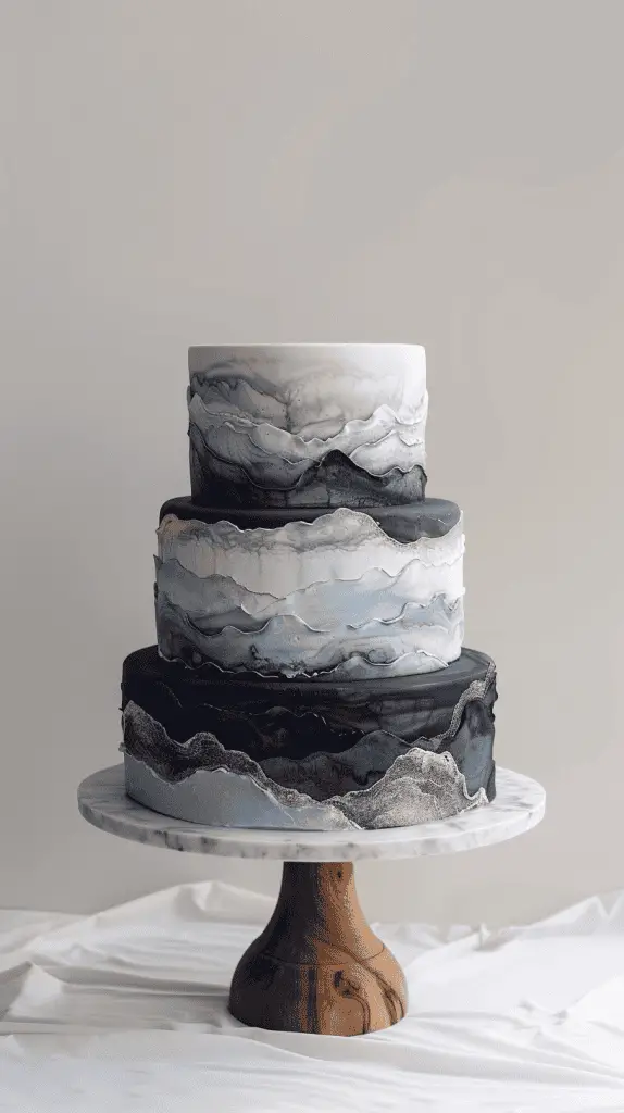 Monochrome design cake in shades of grey and blue for men's birthday cake design