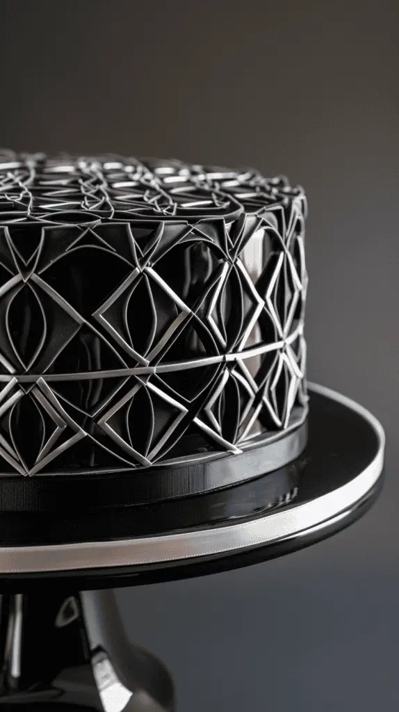 Sophisticated men's birthday cake - black and white fondant theme.