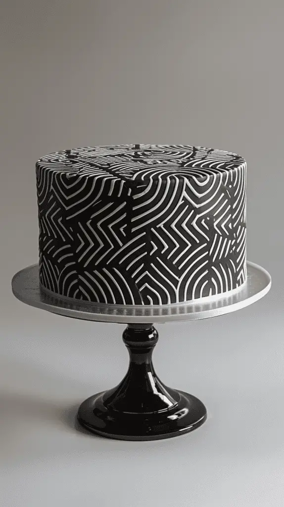 Sophisticated men's birthday cake - black and white fondant theme.