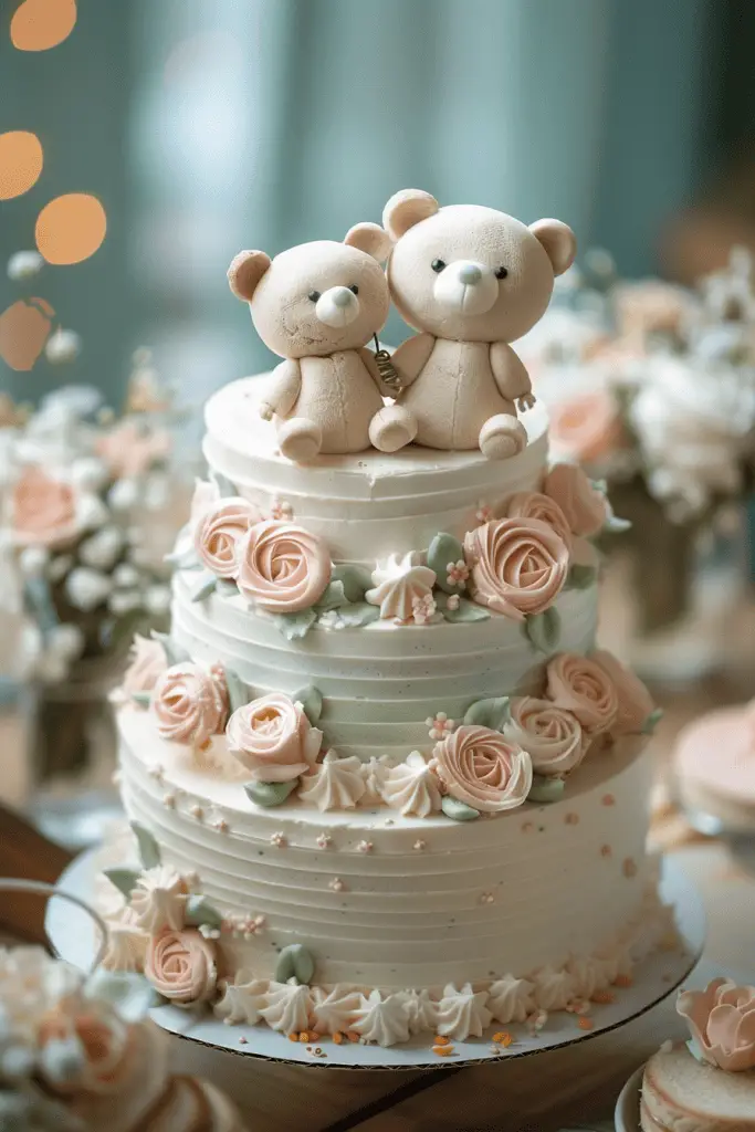 An adorable bear themed gender reveal cake