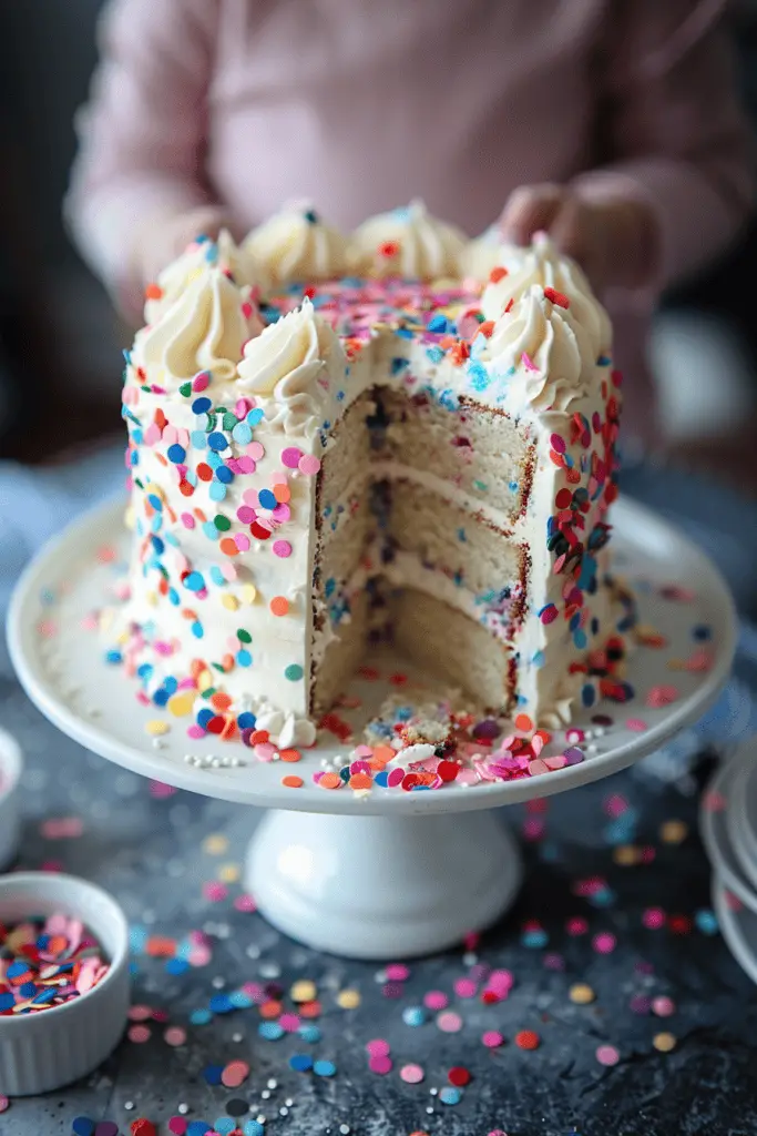 Confetti themed gender reveal cake
