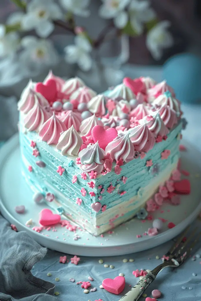 A heart shaped gender reveal cake