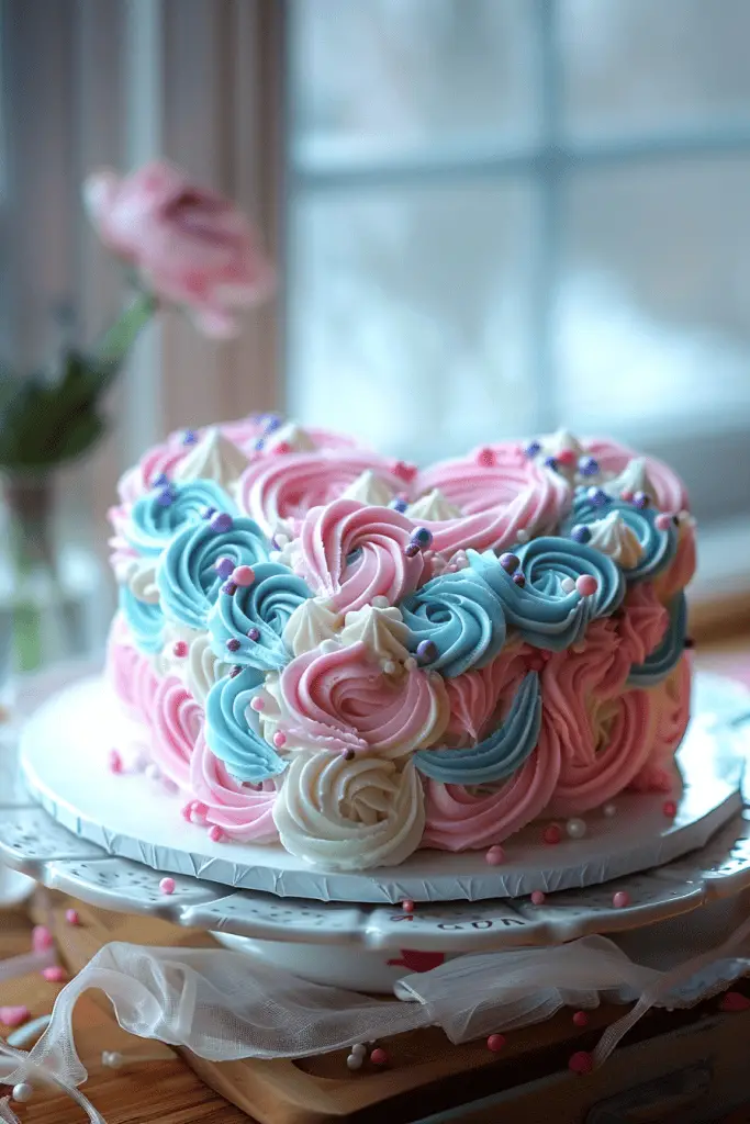 A heart shaped gender reveal cake