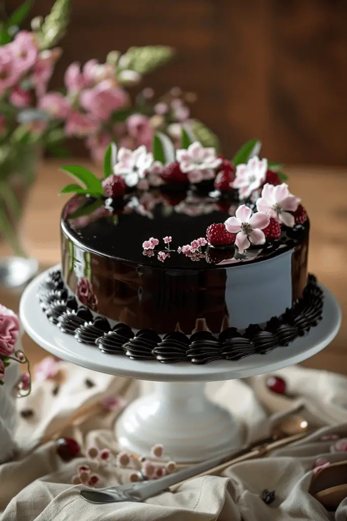 A mirror glazed gender reveal cake