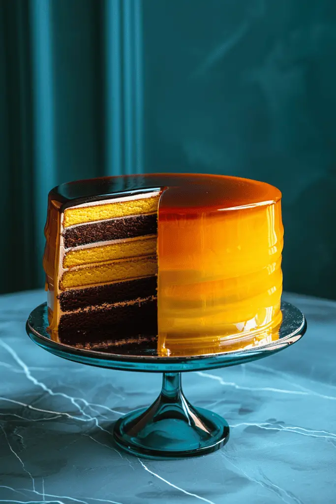 A mirror glazed gender reveal cake