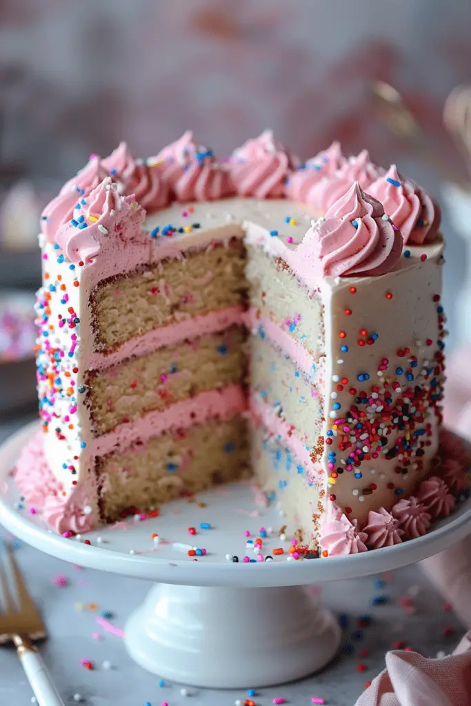 A sprinkle filled gender reveal cake