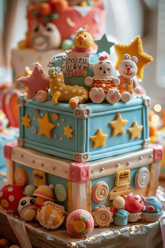Toy chest gender reveal cake