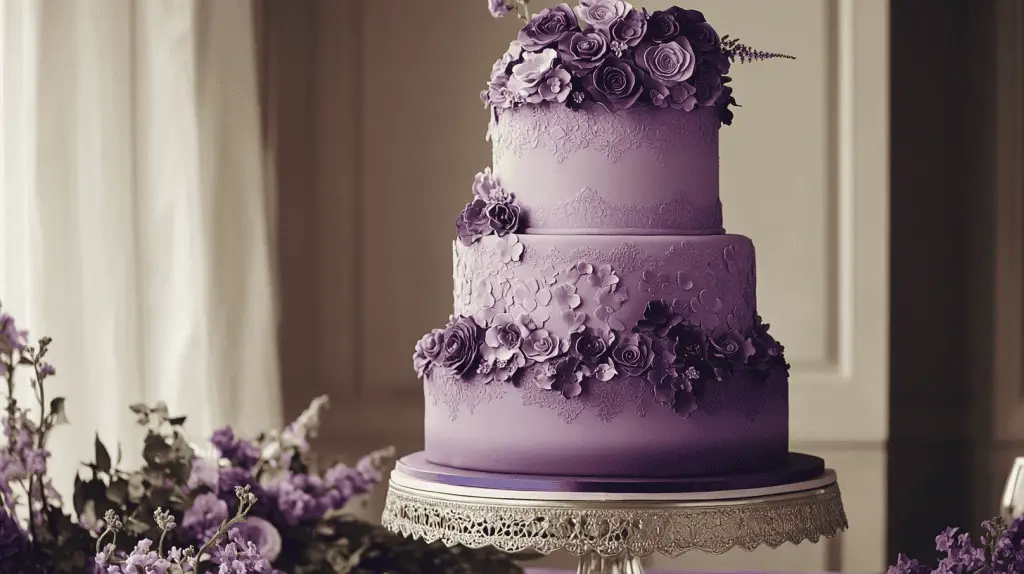 A wedding cake that showcases the versatility and beauty of purple hues, seamlessly blending lavender, lilac, and deep plum into a harmonious masterpiece.