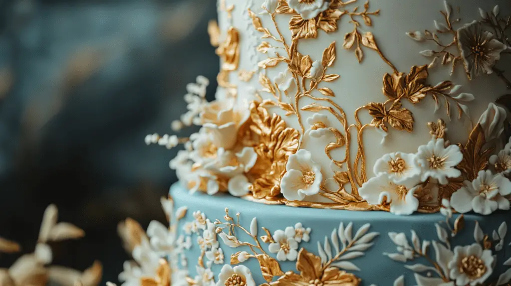 A personalized wedding cake that serves as a storytelling masterpiece, featuring custom motifs, meaningful symbols, and a unique silhouette that reflects the couple's journey. The design blends bold, artistic elements with sustainable touches like edible floral accents and natural textures, creating a one-of-a-kind centerpiece that captures individuality and creativity.