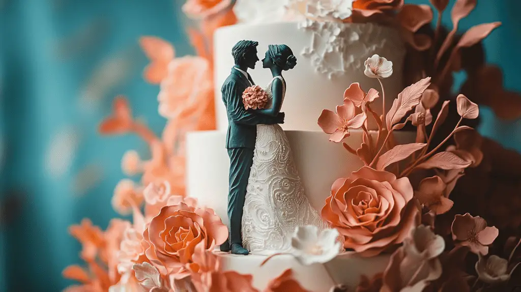 A personalized wedding cake that serves as a storytelling masterpiece, featuring custom motifs, meaningful symbols, and a unique silhouette that reflects the couple's journey. The design blends bold, artistic elements with sustainable touches like edible floral accents and natural textures, creating a one-of-a-kind centerpiece that captures individuality and creativity.
