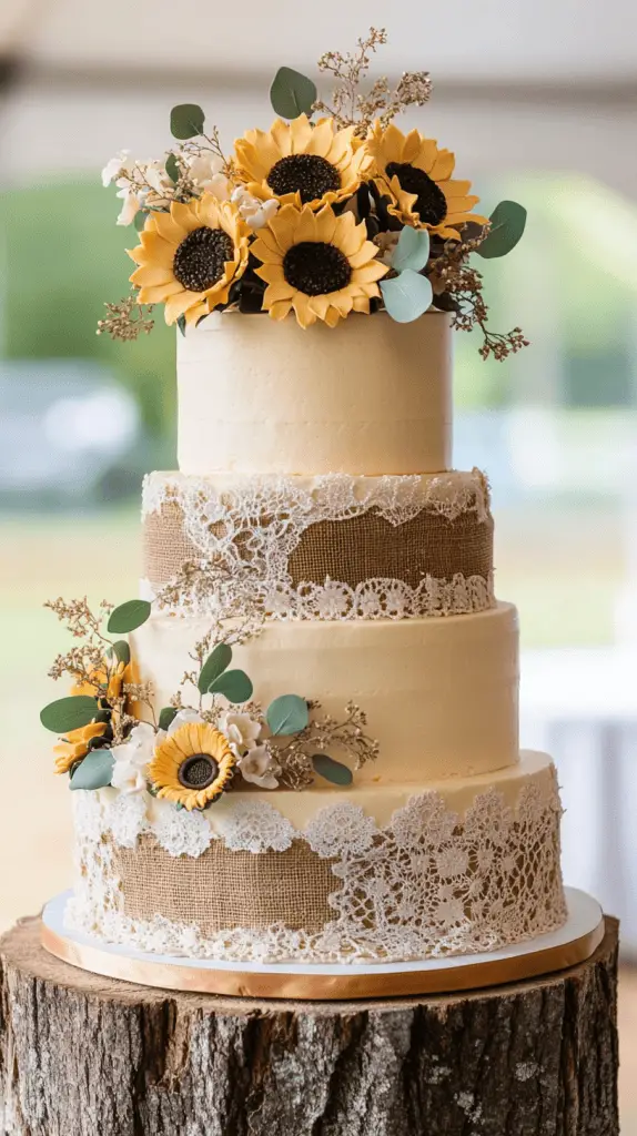 A three-tier buttercream cake with soft swirled texture and warm ivory tones.