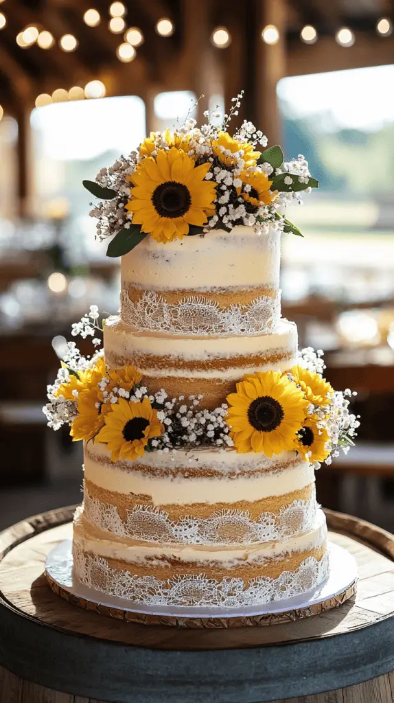 A three-tier buttercream cake with soft swirled texture and warm ivory tones.