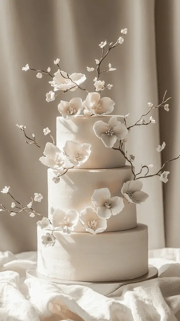 Elegant marzipan wedding cake with three tiers of almond sponge