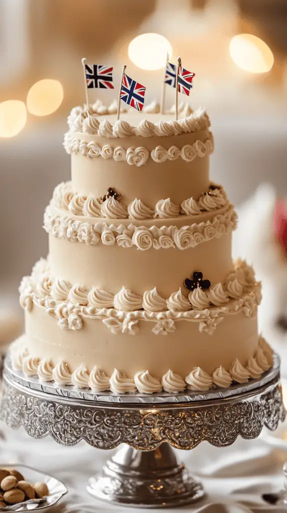 Elegant marzipan wedding cake with three tiers of almond sponge