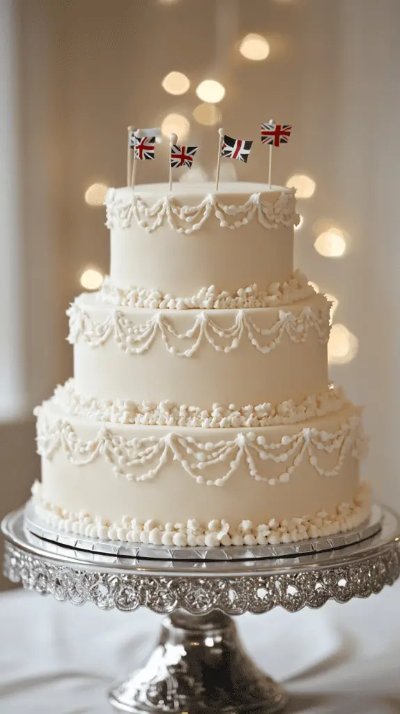 Elegant marzipan wedding cake with three tiers of almond sponge