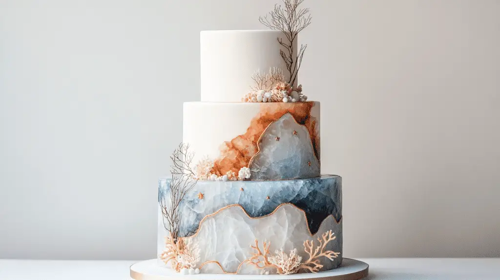 Bohemian weddings benefit from opalite geode sections combined with dried flowers and macramé-inspired piping. The stone's natural appearance complements rustic venues perfectly..